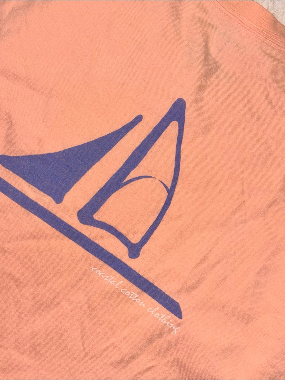 Coastal Cotton Men’s Large Peach Coral Blue Sailboat Graphic Preppy Short Sleeve